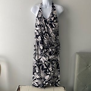 Tommy Bahama Black/White Leaf Print Halter Dress L